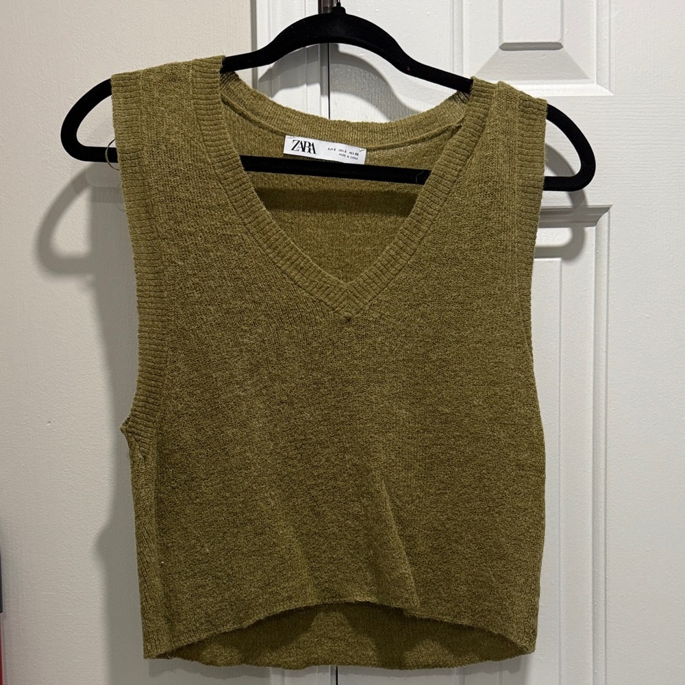 Zara Khaki Green V-Neck Tank Top